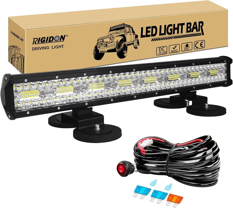 RIGIDON 8D 23 hüvelykes 480W LED munkalámpa 12V-os vezetékkel, mágneses tartóval