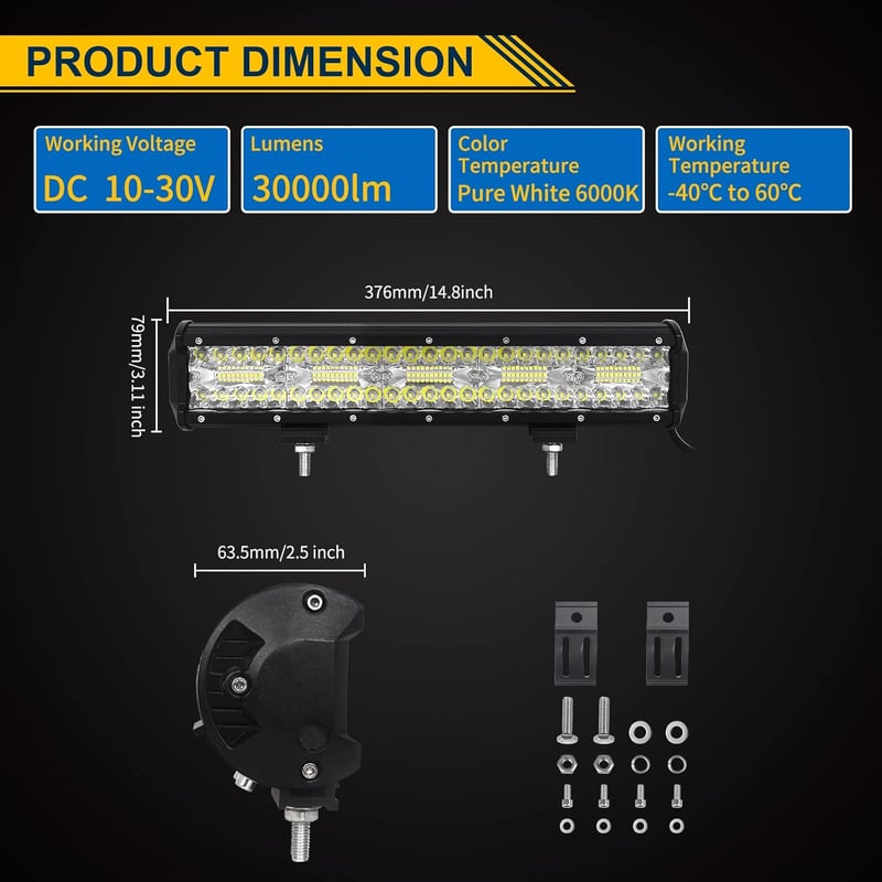 Willpower 15 Inch 300W LED Munkalámpa 12V 24V Vízálló Offroad Traktor Fényszóró