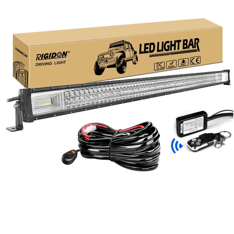 RIGIDON Trostruka LED svjetlosna traka 132cm 675W 12V - Terenska rasvjeta za automobile, SUV vozila, ATV, UTV, kamione, 4x4 vozila, 6000K bijela
