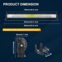 RIGIDON Háromszoros LED Fénysáv 405W 80cm - Terepjáró Világítás Autókhoz, SUV, ATV, UTV, Teherautó, 6000K Fehér Fény, 12V Kábelkészlettel 2