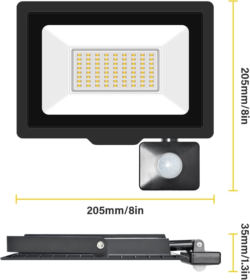 RIGIDON LED Reflektor Mozgásérzékelővel 50W 5000LM IP66 Vízálló Kültéri Lámpa 3000K Meleg Fehér Fény Kerthez Garázshoz Udvarhoz