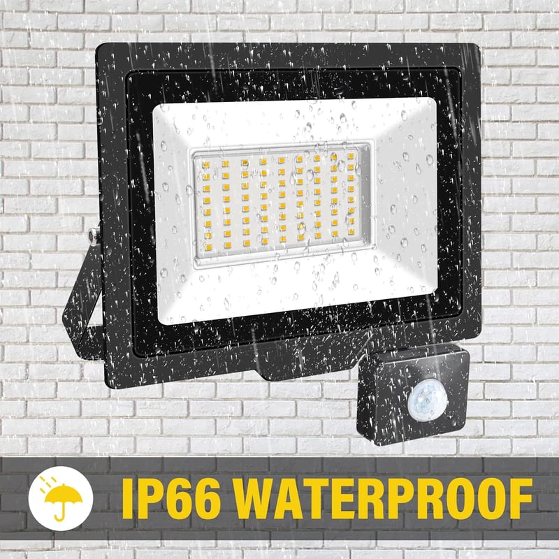RIGIDON LED Reflektor Mozgásérzékelővel 50W 5000LM IP66 Vízálló Kültéri Lámpa 3000K Meleg Fehér Fény Kerthez Garázshoz Udvarhoz