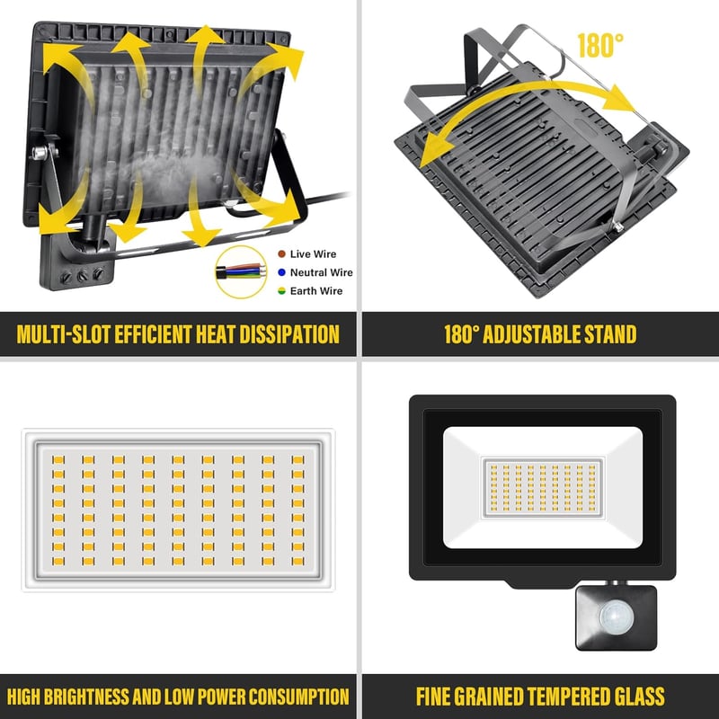 RIGIDON LED Reflektor Mozgásérzékelővel 50W 5000LM IP66 Vízálló Kültéri Lámpa 3000K Meleg Fehér Fény Kerthez Garázshoz Udvarhoz