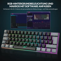 Rii 60% Wireless Mechanikus Gaming Billentyűzet RGB, Red Switch, QWERTZ, Fekete/Szürke 9