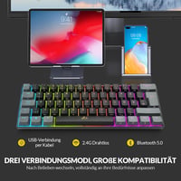 Rii 60% Wireless Mechanikus Gaming Billentyűzet RGB, Red Switch, QWERTZ, Fekete/Szürke 8