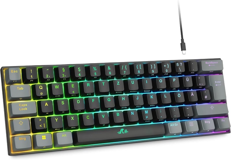 Rii 60% Wireless Mechanikus Gaming Billentyűzet RGB, Red Switch, QWERTZ, Fekete/Szürke