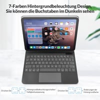 Rii Billentyűzetes Tok iPad 10.9" 2022 10. Generáció - Mágneses Állvány, Trackpad, 7 Színű Háttérvilágítás, QWERTZ, Fekete 6