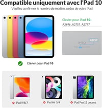 Rii iPad 10,9 (2022) Bluetooth billentyűzet tok mágneses trackpaddal, háttérvilágítással - fekete 7