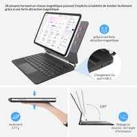 Rii iPad 10,9 (2022) Bluetooth billentyűzet tok mágneses trackpaddal, háttérvilágítással - fekete 5