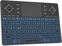 Rii Bluetooth billentyűzet touchpaddal, 12 színű háttérvilágítás, multimédia gombok Smart TV tablet laptop PC-hez fekete 1