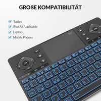 Rii Bluetooth billentyűzet touchpaddal, 12 színű háttérvilágítás, multimédia gombok Smart TV tablet laptop PC-hez fekete 7