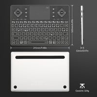 Rii Bluetooth billentyűzet touchpaddal, 12 színű háttérvilágítás, multimédia gombok Smart TV tablet laptop PC-hez fekete 8