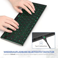 Rii Bluetooth Mini Billentyűzet - Vezeték Nélküli, Újratölthető, 3 Bluetooth Csatornával, LED Háttérvilágítással, Ultravékony, Hordozható, F 4