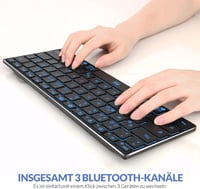 Rii Bluetooth Mini Billentyűzet - Vezeték Nélküli, Újratölthető, 3 Bluetooth Csatornával, LED Háttérvilágítással, Ultravékony, Hordozható, F 2