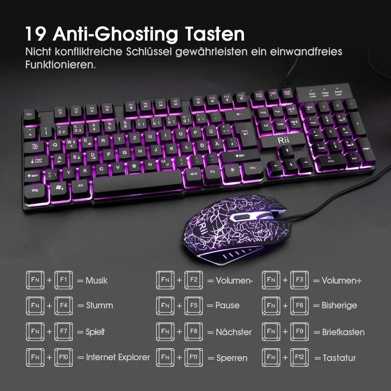 Rii Gaming Billentyűzet és Egér Szett LED Háttérvilágítással PC-hez