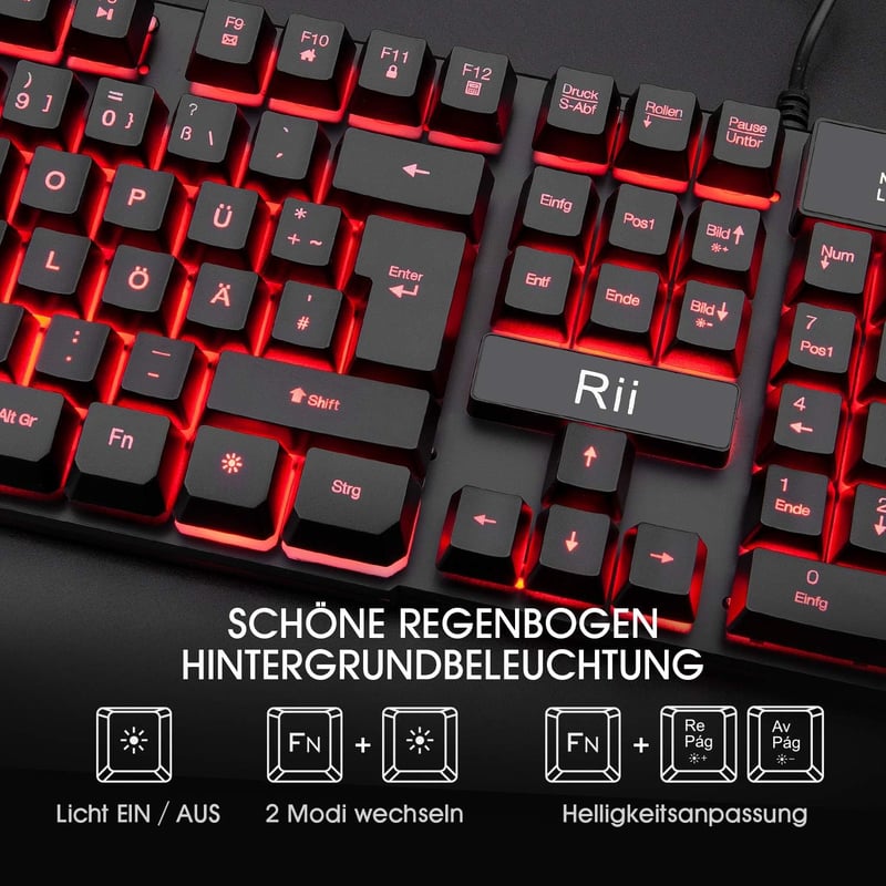 Rii Gaming Billentyűzet és Egér Szett LED Háttérvilágítással PC-hez