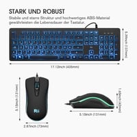 Rii Gaming Billentyűzet és Egér Szett LED Háttérvilágítással, Vezetékes QWERTZ 7