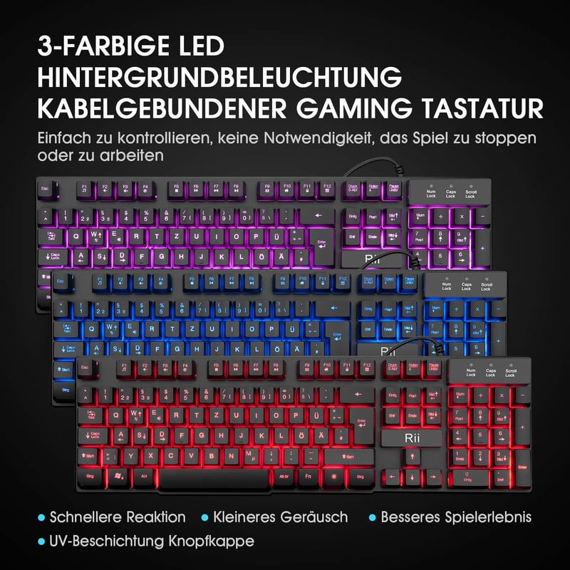Rii Gaming Billentyűzet és Egér Szett LED Háttérvilágítással PC-hez