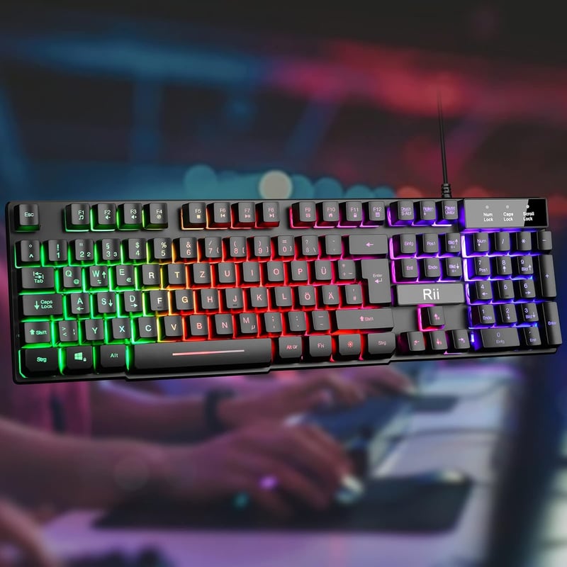 Rii Gaming Billentyűzet USB RGB LED Világítással PC PS4 Német Kiosztás