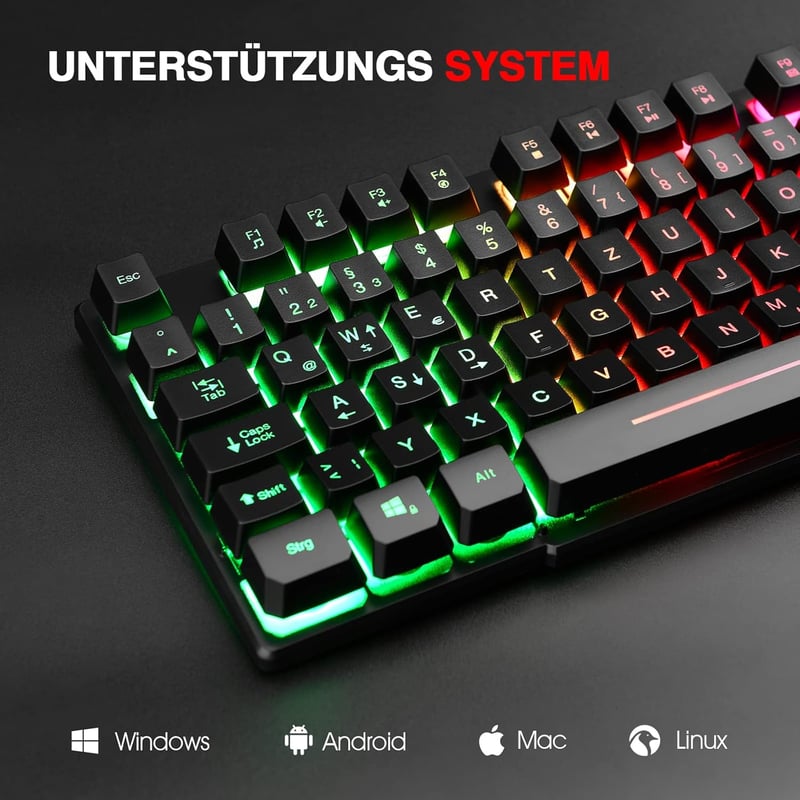 Rii Gaming Billentyűzet USB RGB LED Világítással PC PS4 Német Kiosztás
