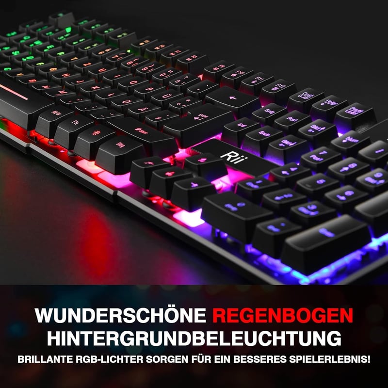 Rii Gaming Billentyűzet USB RGB LED Világítással PC PS4 Német Kiosztás