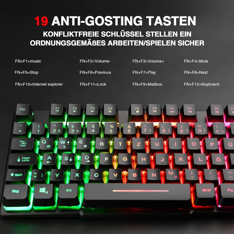 Rii Gaming Billentyűzet USB RGB LED Világítással PC PS4 Német Kiosztás