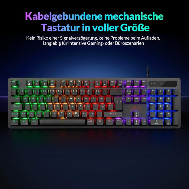 Rii Mechanikus Gaming Billentyűzet QWERTZ Kék Switch Teljes Méret