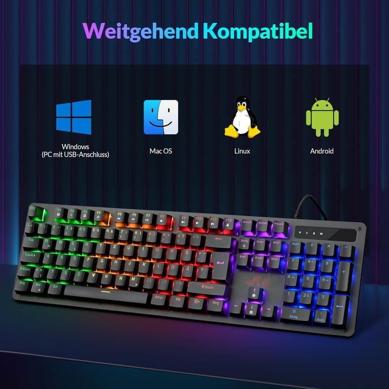 Rii Mechanikus Gaming Billentyűzet QWERTZ Kék Switch Teljes Méret