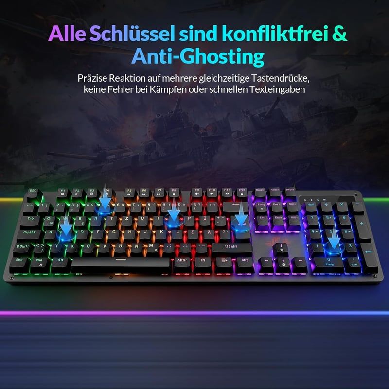 Rii Mechanikus Gaming Billentyűzet QWERTZ Kék Switch Teljes Méret