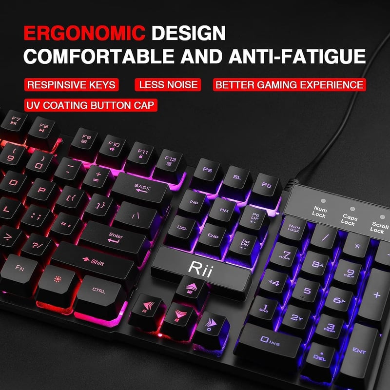 Rii RK100+ RGB LED háttérvilágítású nagy méretű mechanikus gamer billentyűzet