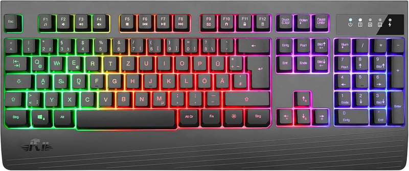 Rii RK204 Vezeték Nélküli Gamer Billentyűzet RGB Háttérvilágítással - QWERTZ Kiosztás, 1800 mA Akkumulátor, 9m Hatótáv, PC/Laptop/Smart TV K
