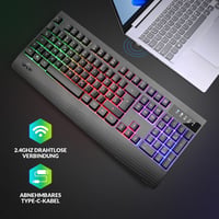 Rii RK204 Vezeték Nélküli Gamer Billentyűzet RGB Háttérvilágítással - QWERTZ Kiosztás, 1800 mA Akkumulátor, 9m Hatótáv, PC/Laptop/Smart TV K 5