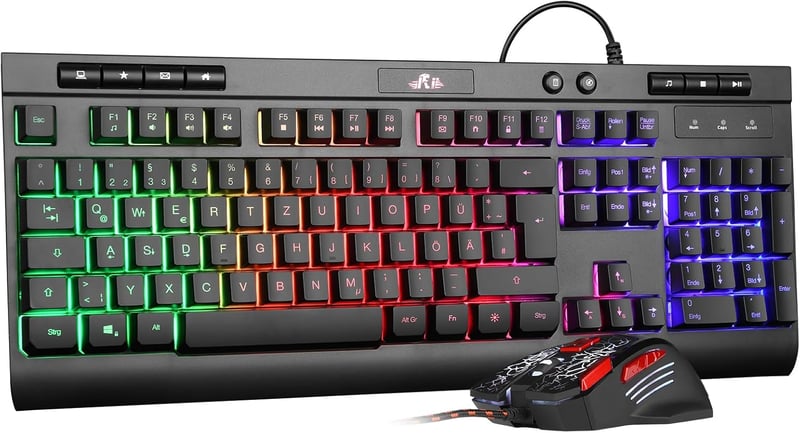 Rii RK900 Gamer Billentyűzet és Egér Szett - RGB Háttérvilágítás, Ergonomikus Kialakítás, QWERTZ, PC/Laptop/Xbox/PS4/PS5 Kompatibilis