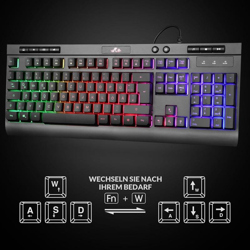 Rii RK900 Gamer Billentyűzet és Egér Szett - RGB Háttérvilágítás, Ergonomikus Kialakítás, QWERTZ, PC/Laptop/Xbox/PS4/PS5 Kompatibilis