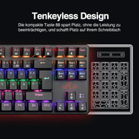Rii RK908 Mechanikus Gamer Billentyűzet, TKL QWERTZ Kék Kapcsolókkal, RGB Háttérvilágítással, Makró Funkcióval, USB Kábeles, Fekete 2