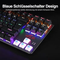 Rii RK908 Mechanikus Gamer Billentyűzet, TKL QWERTZ Kék Kapcsolókkal, RGB Háttérvilágítással, Makró Funkcióval, USB Kábeles, Fekete 5