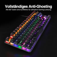 Rii RK908 Mechanikus Gamer Billentyűzet, TKL QWERTZ Kék Kapcsolókkal, RGB Háttérvilágítással, Makró Funkcióval, USB Kábeles, Fekete 6