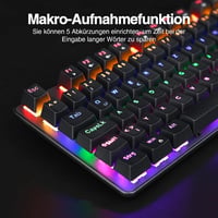 Rii RK908 Mechanikus Gamer Billentyűzet, TKL QWERTZ Kék Kapcsolókkal, RGB Háttérvilágítással, Makró Funkcióval, USB Kábeles, Fekete 3