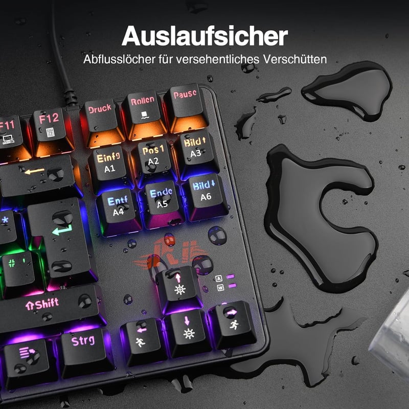Rii RK908 Mechanikus Gamer Billentyűzet, TKL QWERTZ Kék Kapcsolókkal, RGB Háttérvilágítással, Makró Funkcióval, USB Kábeles, Fekete