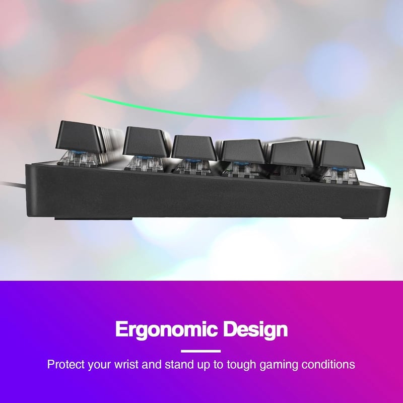 Rii RK908 Mechanikus Gaming Billentyűzet Spanyol QWERTY Kiosztás Numerikus Blokk Nélkül Fekete Kompakt Gamer Klaviatúra