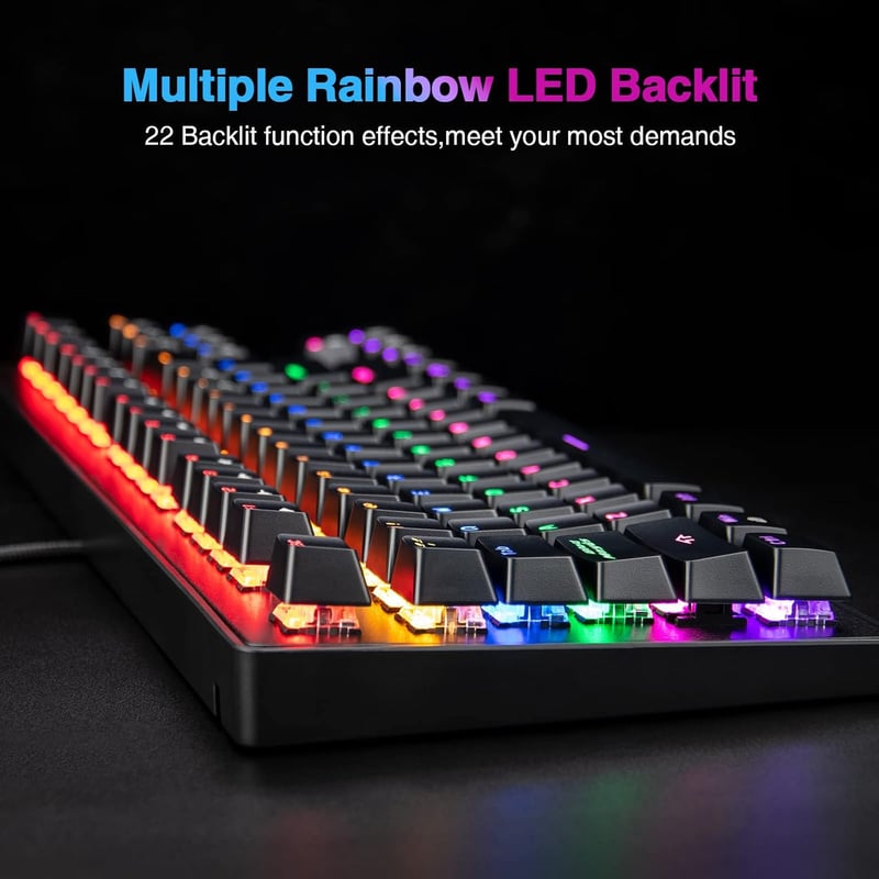 Rii RK908 Mechanikus Gaming Billentyűzet Spanyol QWERTY Kiosztás Numerikus Blokk Nélkül Fekete Kompakt Gamer Klaviatúra