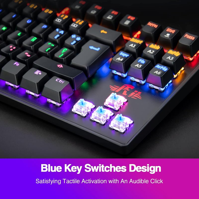 Rii RK908 Mechanikus Gaming Billentyűzet Spanyol QWERTY Kiosztás Numerikus Blokk Nélkül Fekete Kompakt Gamer Klaviatúra