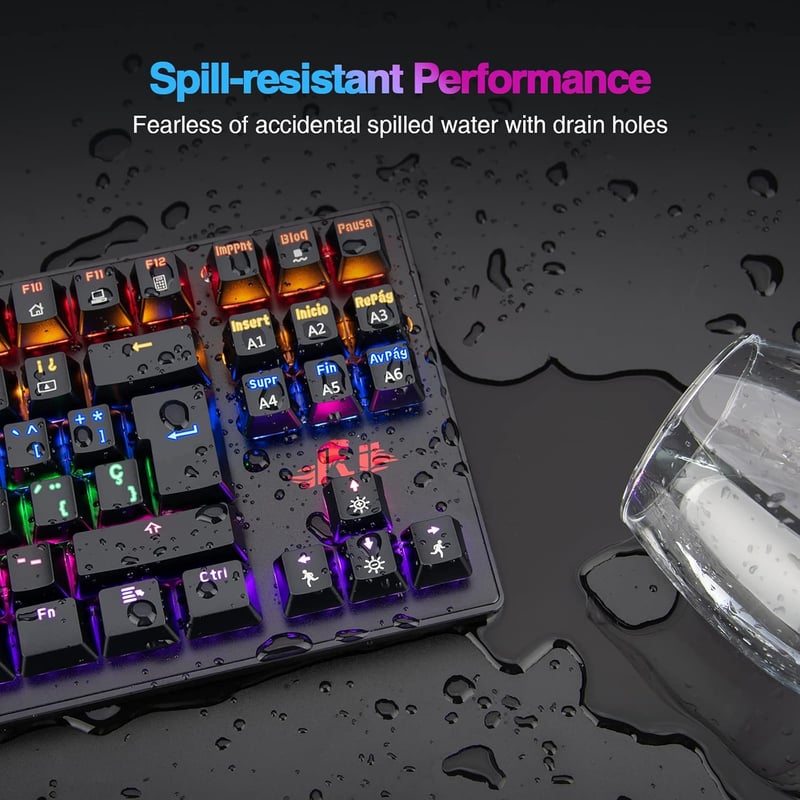 Rii RK908 Mechanikus Gaming Billentyűzet Spanyol QWERTY Kiosztás Numerikus Blokk Nélkül Fekete Kompakt Gamer Klaviatúra