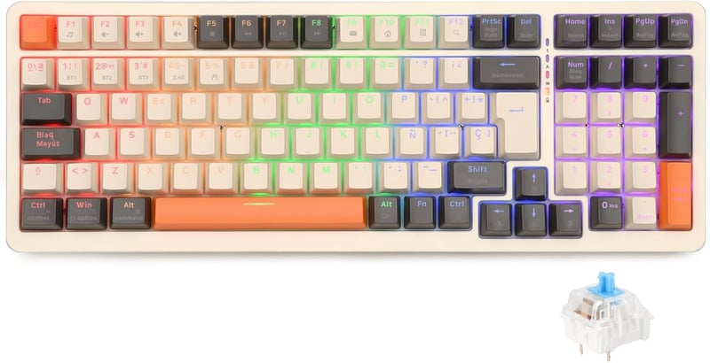Rii RK909 Mechanikus Gamer Billentyűzet 96% Kék Kapcsolók LED Háttérvilágítás