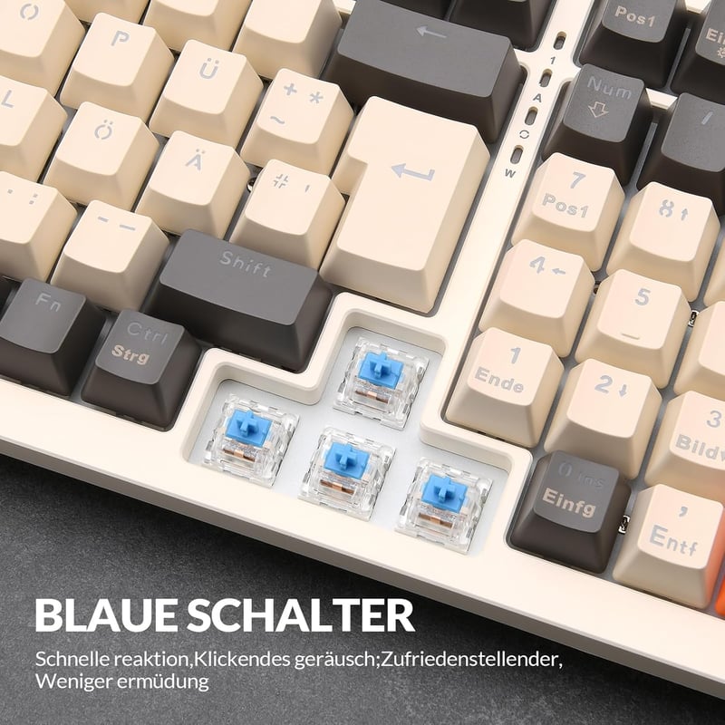 Rii RK909 Mechanikus Gamer Billentyűzet, QWERTZ, Kék Kapcsolók, 75% Kompakt, Narancs-Fehér, Levehető Mágneses Keret, Szivárványos Háttérvilá