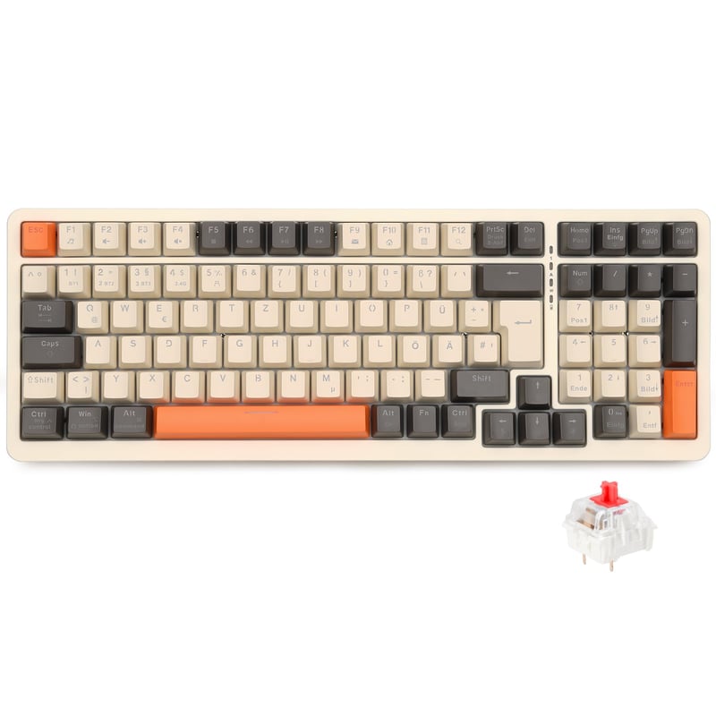 Rii RK909 Tri Mechanická Herná Klávesnica - 3 Režimy Bezdrôtového Pripojenia (Bluetooth 5.0/2.4GHz/Kábel), QWERTZ, Hot-Swap, 20 Druhov RGB Podsvietenia