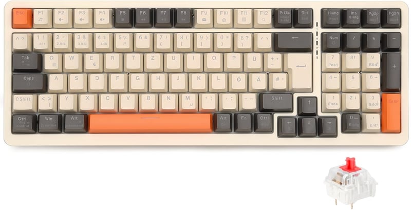Rii RK909 Tri Mechanikus Gamer Billentyűzet - 3 Módú Vezeték Nélküli (Bluetooth 5.0/2.4GHz/Kábel), QWERTZ, Hot-Swap, 20 Féle RGB Háttérvilág