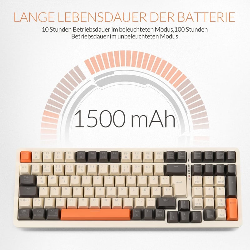 Rii RK909 Tri Mechanikus Gamer Billentyűzet - 3 Módú Vezeték Nélküli (Bluetooth 5.0/2.4GHz/Kábel), QWERTZ, Hot-Swap, 20 Féle RGB Háttérvilág