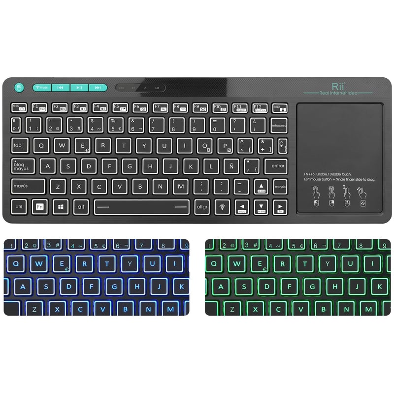 Bezdrôtová Bluetooth klávesnica Rii RT518S s touchpadom a LED podsvietením