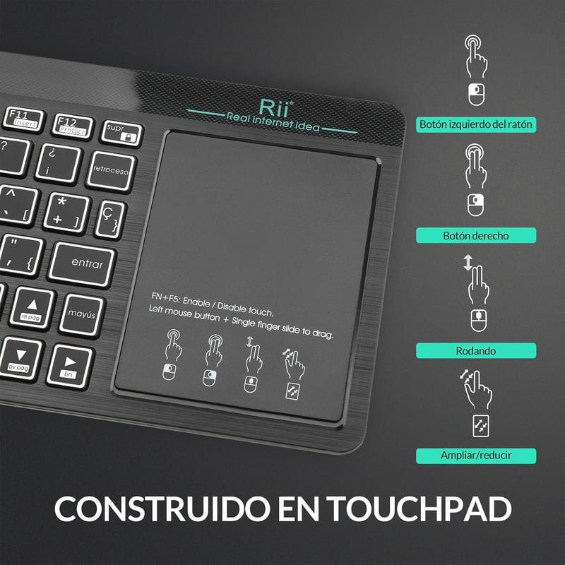Rii RT518S Wireless Bluetooth Billentyűzet LED Háttérvilágítással és Touchpad-del